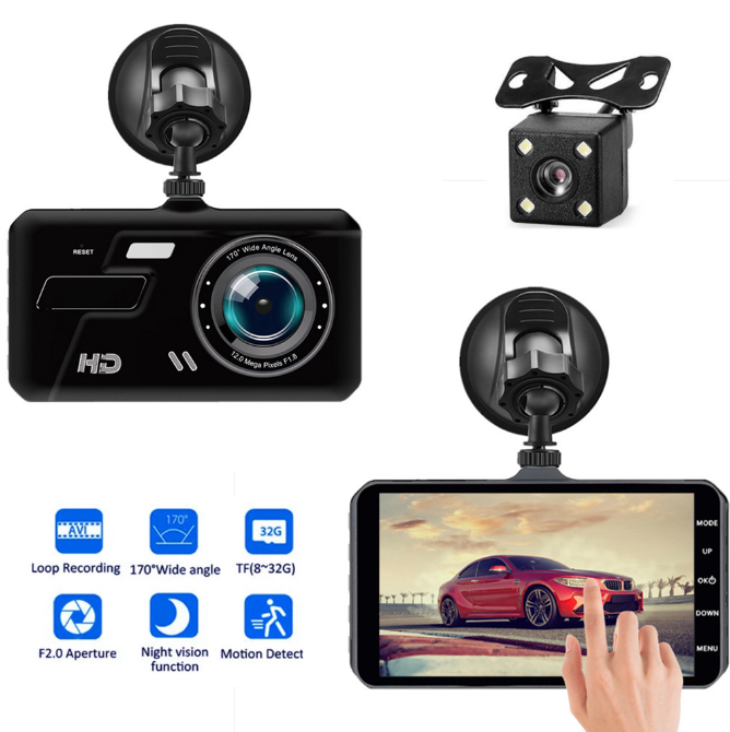 Cameră auto 2 în 1 FullHD cu funcţie de înregistrare şi cameră pentru mers înapoi