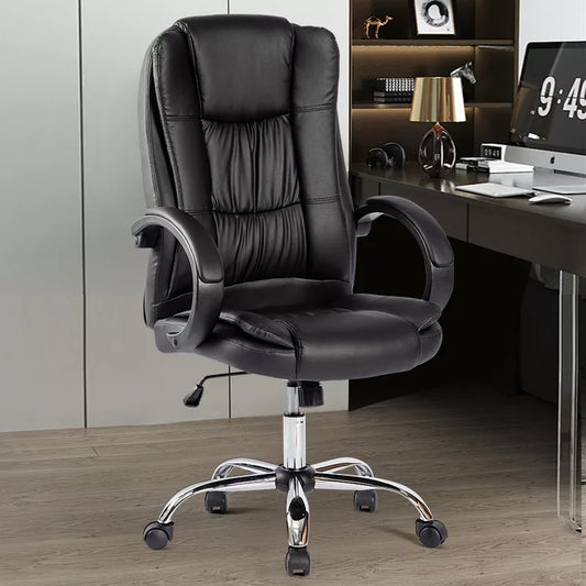 Scaun de birou executiv Premium pentru relaxare, cu braţe şi bază cromată, culoare neagră