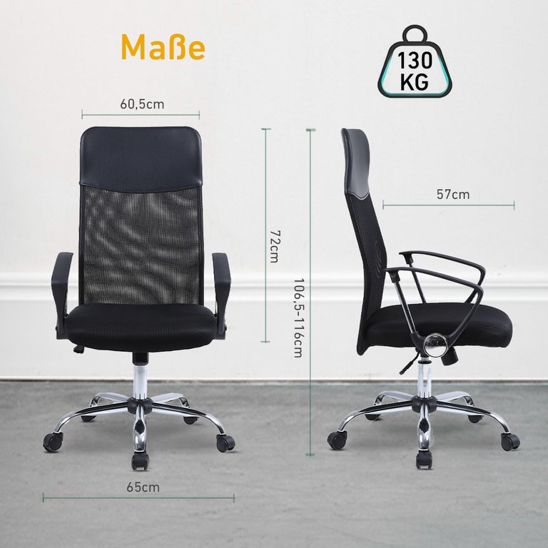 Scaun de birou ergonomic cu spătar înalt, cu bază cromată