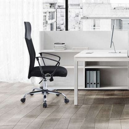 Scaun de birou ergonomic cu spătar înalt, cu bază cromată