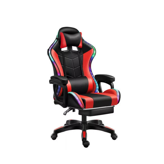 Scaun de gaming RGB LED cu pernă şi cotiere, în culori roşu-negru