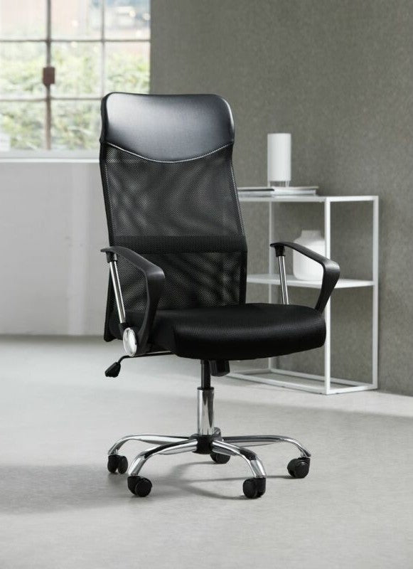 Scaun de birou ergonomic cu spătar înalt, cu bază cromată