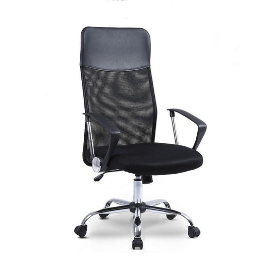 Zelux scaun de birou ergonomic cu spătar înalt, de culoare neagră, cu bază cromată